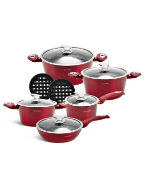 Edënbërg Red Line -12-delige Luxe Pannenset van Gesmeed Aluminium - Rood/Metallic