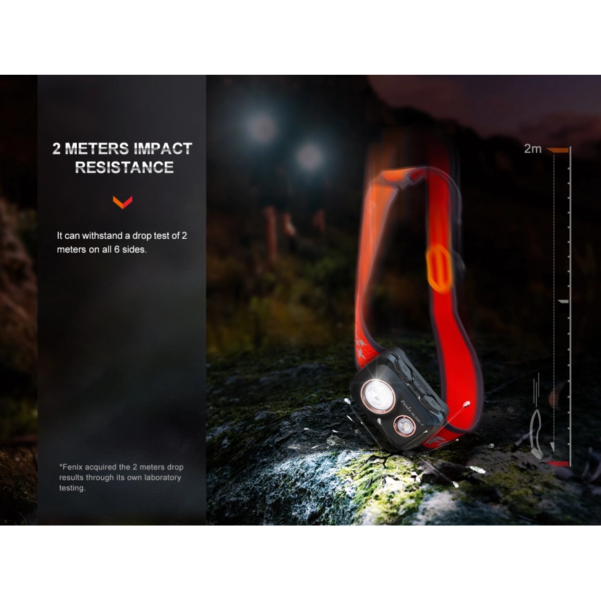 FENIX HL32RTRED  LED OPLAADBARE HOOFDLAMP LED/USB IP66 800 LM 300 H ROOD/ORANJE