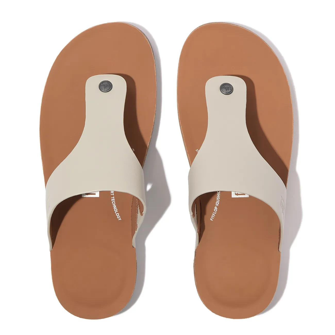 FITFLOP MEN IQUSHION LEATHER TOEPOST SANDALS CLAY GREY