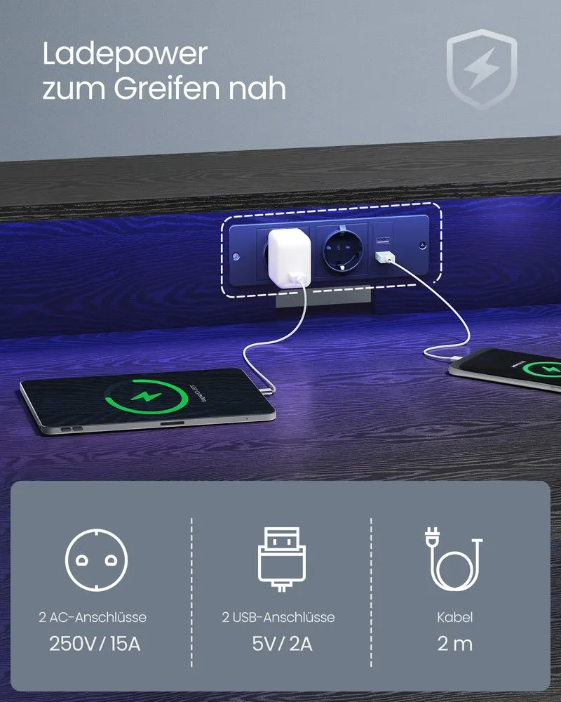GAMING BUREAU  MET LED VERLICHTING EN STOPCONTACT  VERHOOGDE PLANK  60X120X76 CM  ZWART