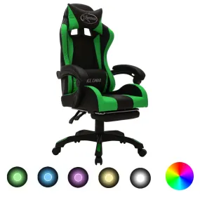 Medina Racestoel met RGB LED-verlichting kunstleer groen en zwart