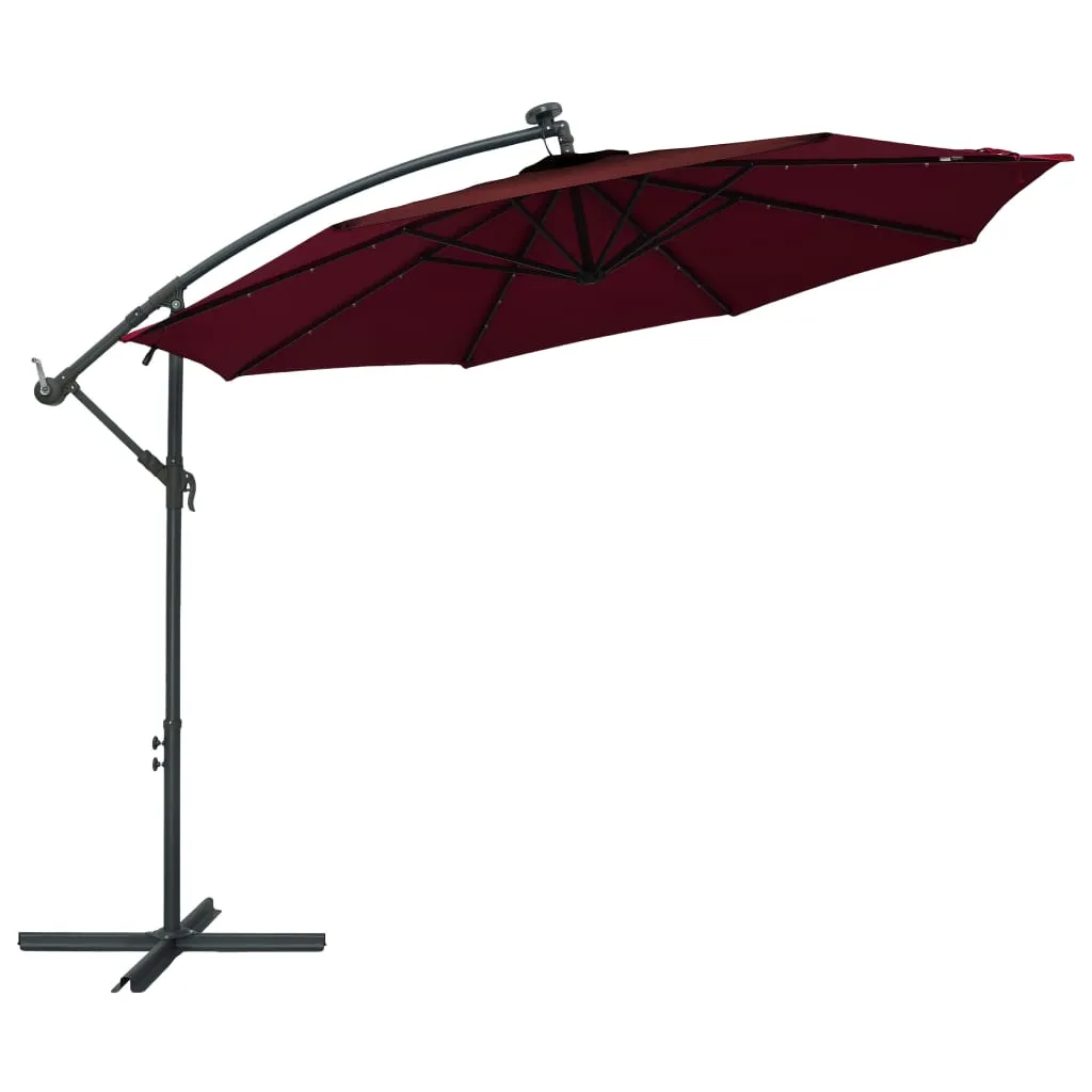 MEDINA ZWEEFPARASOL MET LEDVERLICHTING EN STALEN PAAL WIJNROOD